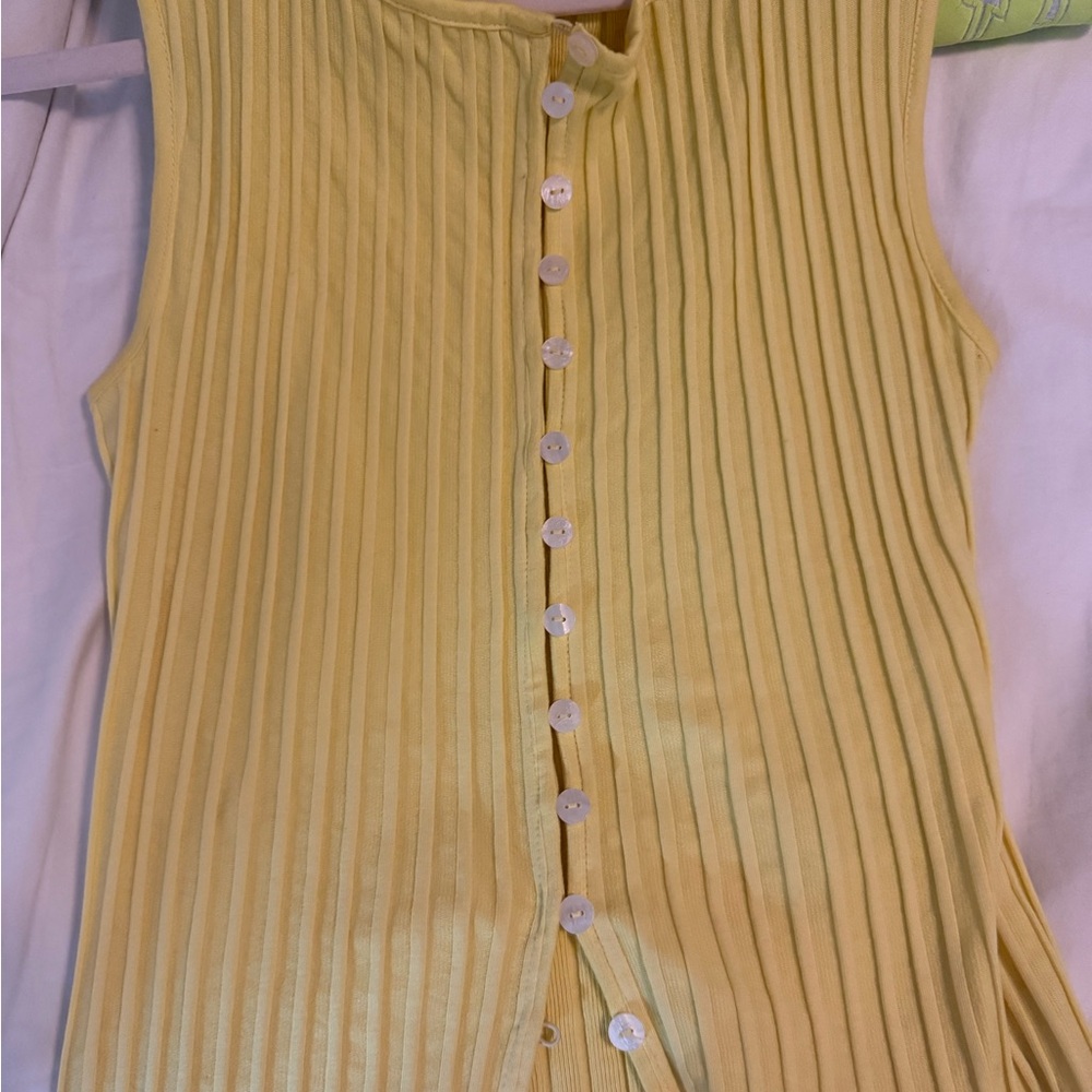 Yellow Sleeveless Button-Up Top